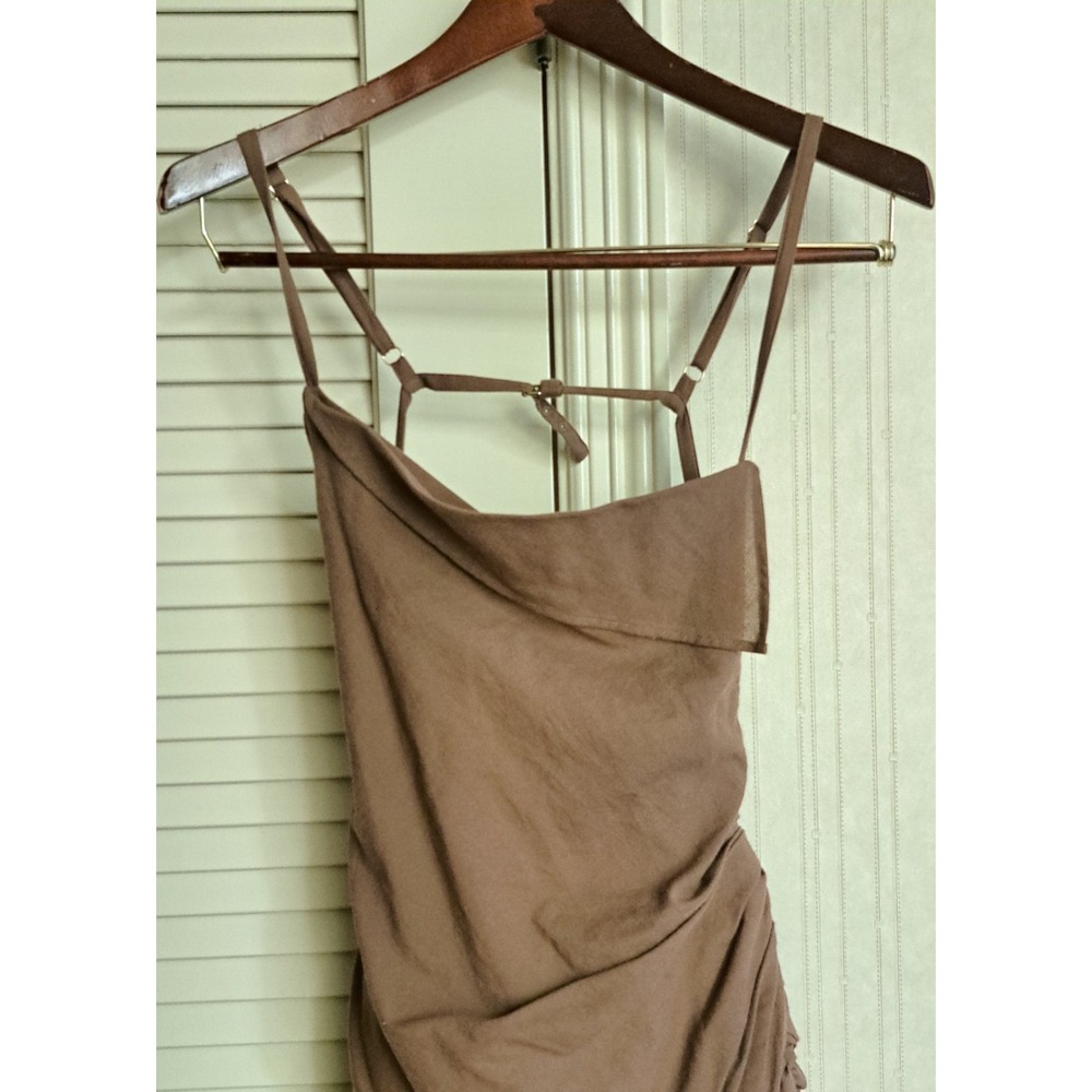 Jacquemus Brown Ruched‎ Asymmetrical Hem Spaghetti Strap Dress - Picture 10 of 16